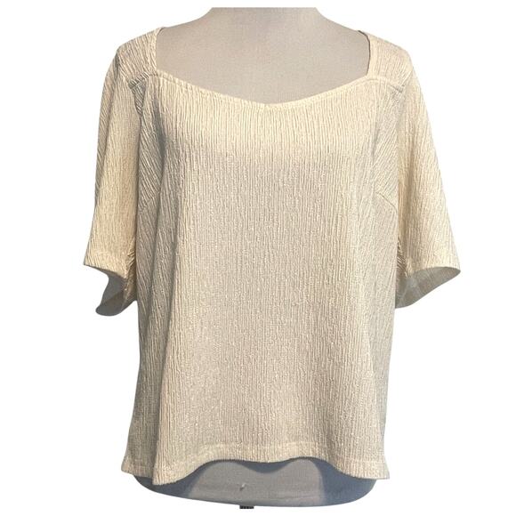 Sundays in Brooklyn Puff-Sleeve Top Womens Medium Ivory Bow-Back V-Neck Anthro - Picture 2 of 9